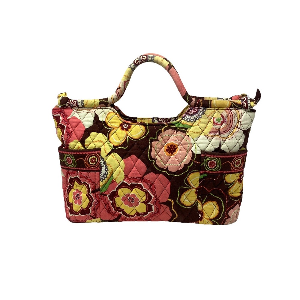 Vera Bradley Buttercup Floral Pink Yellow Brown Quilted Satchel Handbag